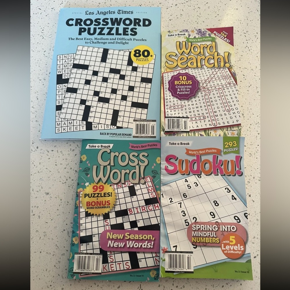 Lot Of 4 New Puzzle Books - Word Search, Sudoku & Cross Word
